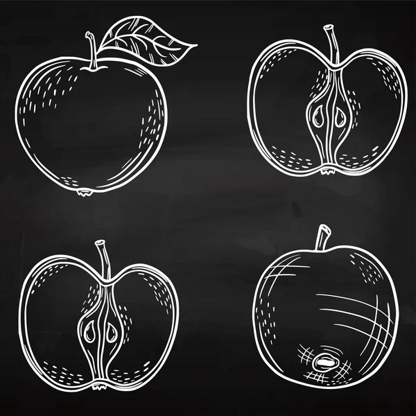 Set of apples on a chalk board. Chalk drawing of fruit. Sketch apples. Hand drawing. Icon. For your design.