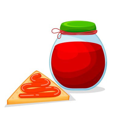 Çilek reçeli. Reçelli tost. Çizgi film tarzında ikon. Ayrı nesne.