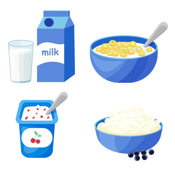 Milk Cereals Cottage Cheese Yogurt Set Milk Breakfast Icon Cartoon — Stock Photo, Image