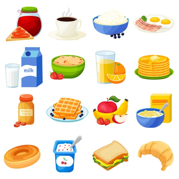 Breakfasts Große Menge Flacher Symbole Vereinzelt Auf Weißem Hintergrund Gesundes — Stockfoto