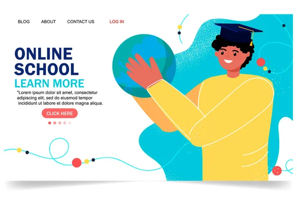 Online education modern flat design. Online school concept. Remote education. Landing page template. For your design.