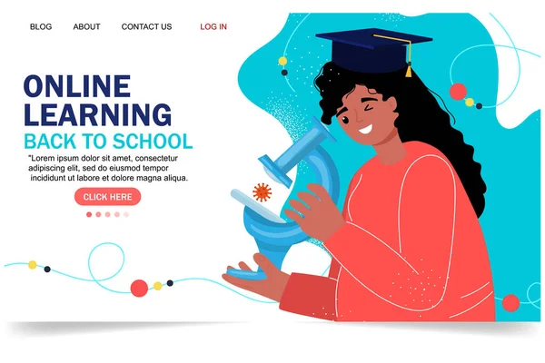 Online education modern flat design. Online school concept. Remote education. Landing page template. For your design.
