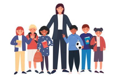 Öğrenciler, kızlar ve erkekler. Çocuklar işte. Sevimli karakterler. Okul konseptine dönelim. Öğrenci okul için hazırlanıyor. Tasarımın için..