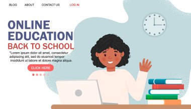 Çevrimiçi eğitim modern daire tasarımı. Çevrimiçi okul konsepti. Uzaktan eğitim. İniş sayfası şablonu. Tasarımın için..