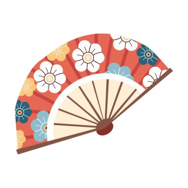 Geleneksel Japon el pervanesi ya da sensonun renkli düz vektör çizimi zarafetin sembolüdür.