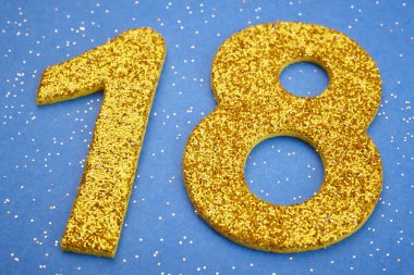 On sekiz sarı renk mavi bir arka plan üzerinde numara. Yıldönümü