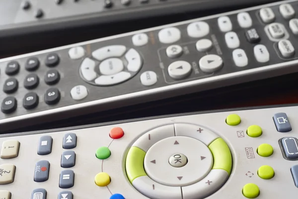 Different tv and hifi remote set control detail — Stock Photo, Image