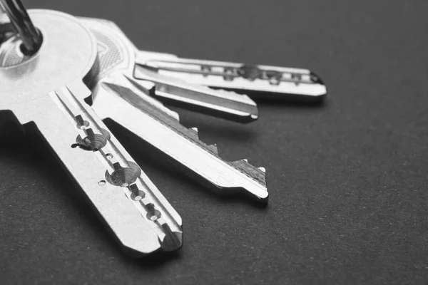 Porte-clés avec clés en noir et blanc. Espace de copie — Photo