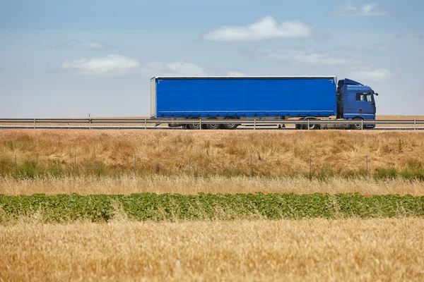 Camión pesado azul en la carretera. Entrega logística de carga — Foto de Stock