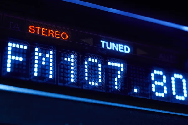 FM tuner radio display. Stereo digital frequency station tuned. — Stock Photo, Image