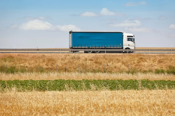 Camión azul en la carretera. Entrega logística de carga . — Foto de Stock