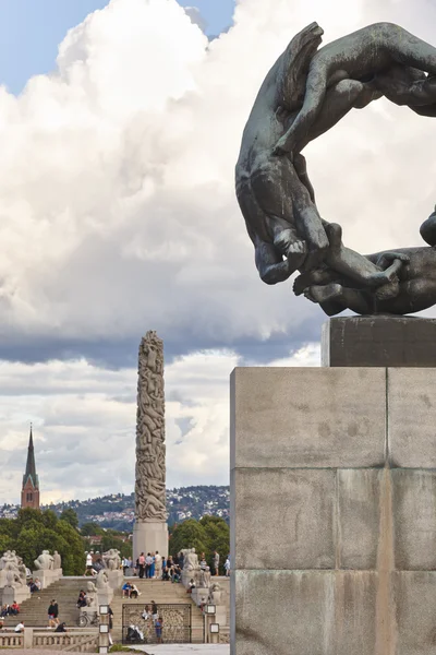 Norway Oslo Vigeland park sculptures and cathedral. Travel and t — Stock Photo, Image