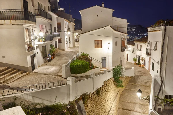 Villaggio Mediterraneo Spagnolo Altea Pittoresche Facciate Bianche Notte — Foto Stock