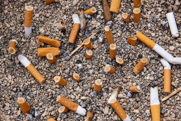 Ashtray with several cigarretes. Tobacco addiction. Cancer disease. Unhealthy