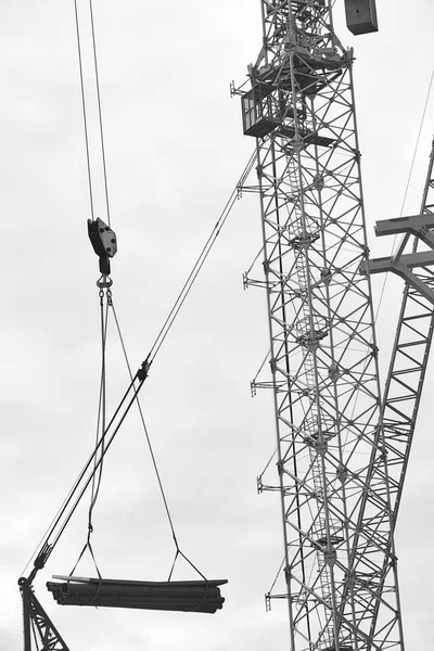 Telescopic Cranes Black White Construction Engineering Industry — Stock Photo, Image