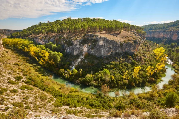 Höstens Skogslandskap Med Jucar River Canyon Alarcon Och Cuenca Spanien — Stockfoto