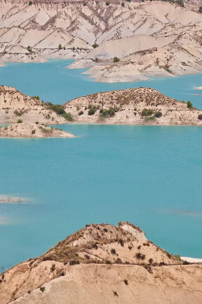 Badlands Landscape Blue Waters Algeciras Reservoir Murcia Spain — Stock Photo, Image