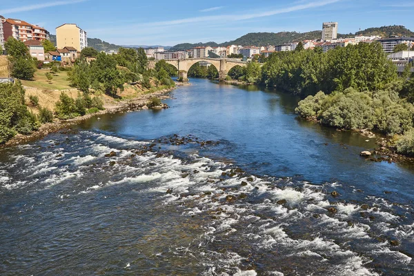 Ponte Romana Antiga Sobre Rio Mino Ourense Galiza Espanha — Fotografia de Stock