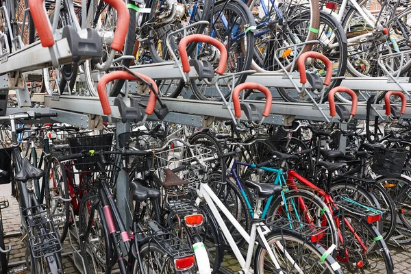 Downtown urban parking lot for bikes in Copenhague. Ecology transport