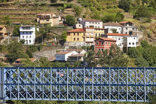Blue Metalic Train Bridge Peares Ribeira Sacra Spain — Stock Photo, Image