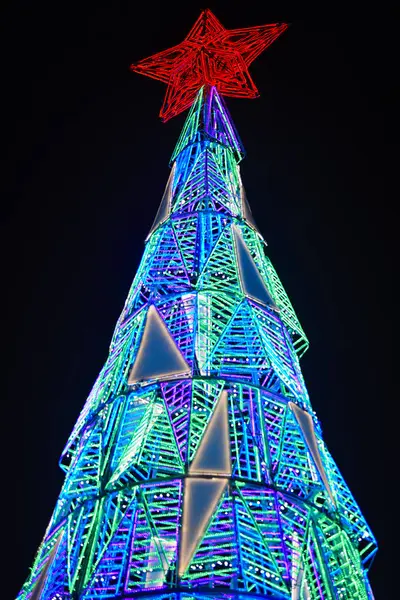 Albero Natale Illuminato Urbano Centro Madrid Spagna — Foto Stock