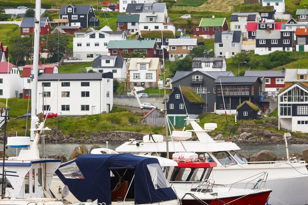 Malerisches Buntes Dorf Und Hafen Von Sandavagur Landschaft Der Färöer — Stockfoto