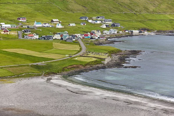 Faroe Islands Sand Beach Traditional Village Colorful Houses Sandvik Suduroy — Stock Photo, Image