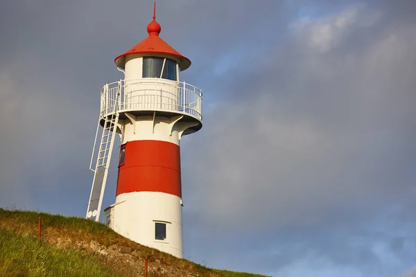 Red White Classic Lighthouse Faroe Islands Torshavn Harbor — Stock Photo, Image
