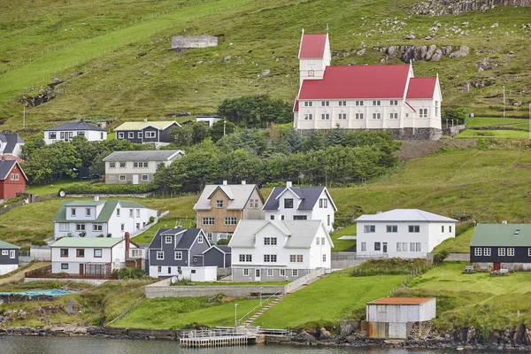 Pittoresco Villaggio Faroese Nell Isola Suduroy Paesaggio Fiordo Città Tvoroyri — Foto Stock