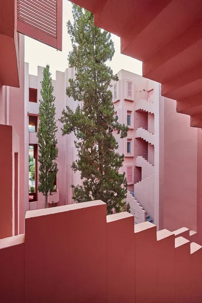 Costruzione Edifici Geometrici Muro Rosso Manzanera Calpe Spagna — Foto Stock