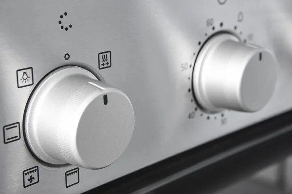 Botão Controle Temperatura Cozimento Forno Detalhes Painel Equipamentos Cozinha Fogão — Fotografia de Stock
