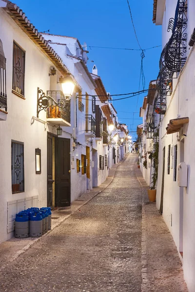 Pueblo Mediterráneo Español Altea Pintorescas Fachadas Blancas Atardecer —  Fotos de Stock