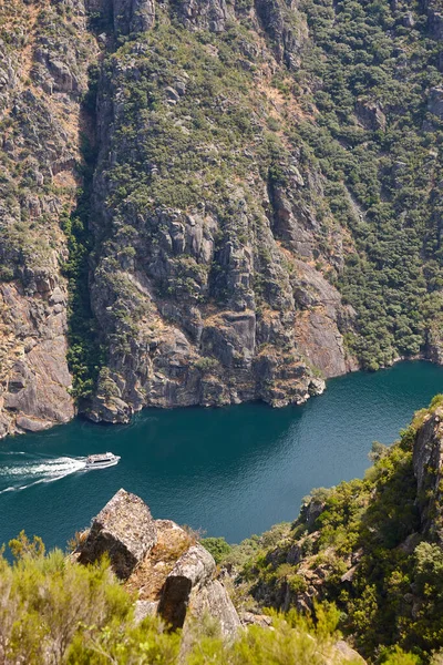 Ribeira Sacra Schlucht Des Flusses Sil Mit Boot Galicien Spanien — Stockfoto