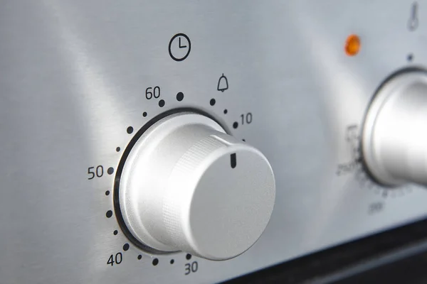 Ovládací Knoflík Teploty Při Vaření Detaily Panelu Kuchyňského Vybavení Sporák — Stock fotografie
