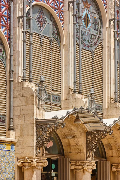 Centrale Markt Gevel Valencia Modernistische Stijl Architectuur Bezienswaardigheid Spanje — Stockfoto