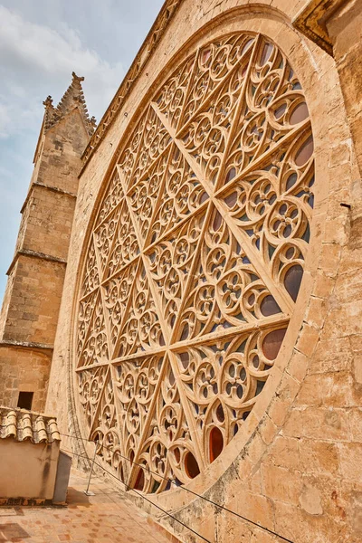 Janela Rosa Catedral Palma Maiorca Marco Arquitectura Espanha — Fotografia de Stock