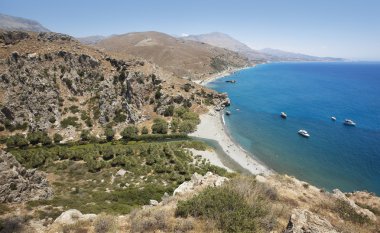 preveli beach palm ağaçlar Girit ile. Yunanistan