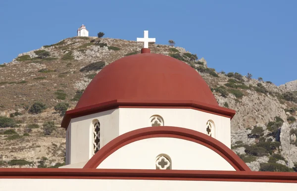 Greek church red dome in Crete. Greece — Stock Photo, Image