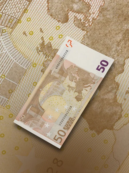 Fifty euro bill collage with warm tone — Stock Photo, Image