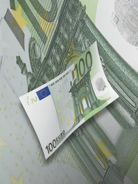 One hundred euro bill collage with green tone — Stock Photo, Image