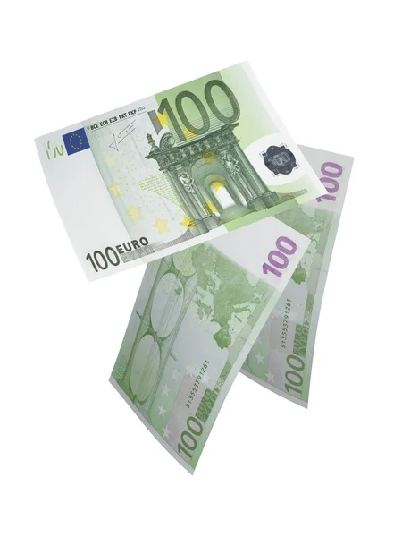 One hundred euro bill collage isolated on white — Stock Photo, Image