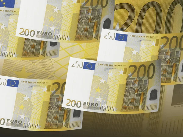 Zweihundert-Euro-Schein-Collage in warmem Ton — Stockfoto