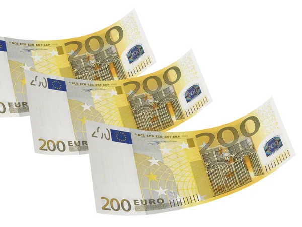 Two hundred euro bill collage isolated on white — Stock Photo, Image