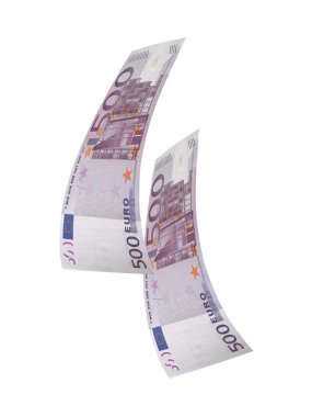Beş yüz euro fatura kolaj üzerinde beyaz izole