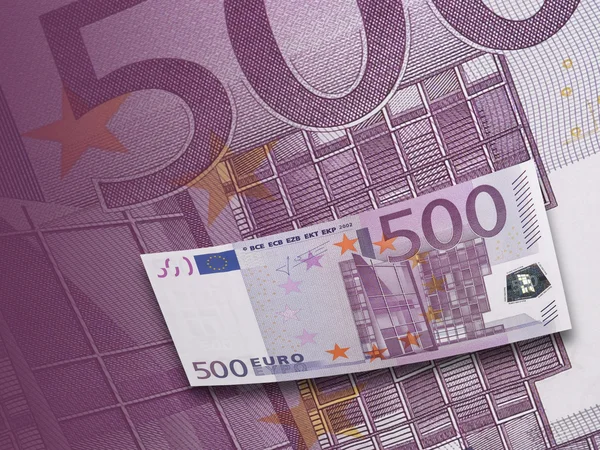 Five hundred euro bill collage in purple tone — Stock Photo, Image