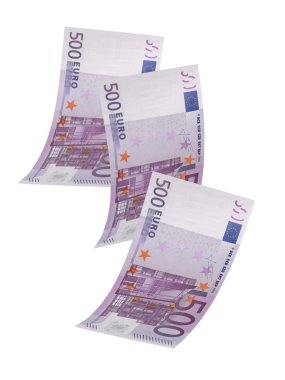 Beş yüz euro fatura kolaj üzerinde beyaz izole