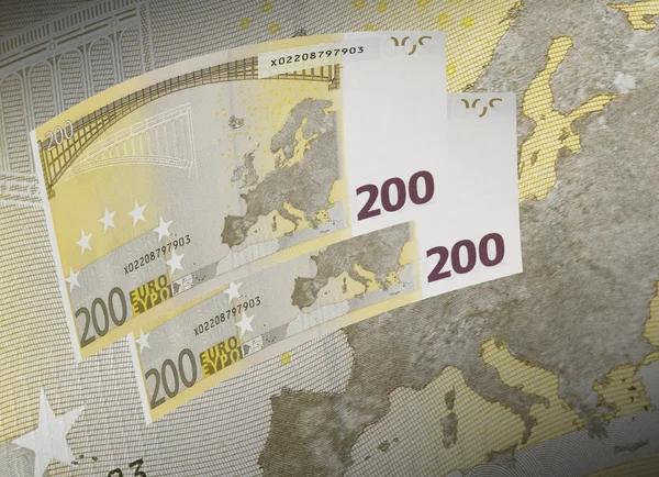 Zweihundert-Euro-Schein-Collage in warmem Ton — Stockfoto