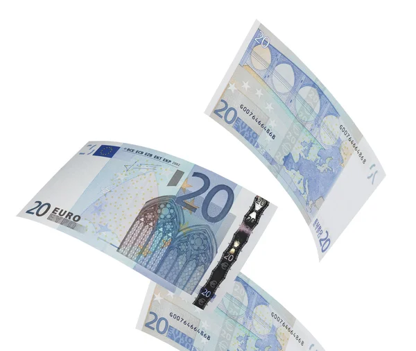 Twenty euro bills collage isolated on white — Stock Photo, Image