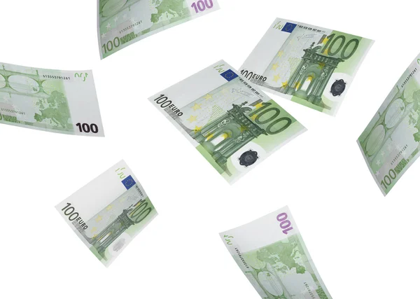 One hundred euro bill collage isolated on white — Stock Photo, Image