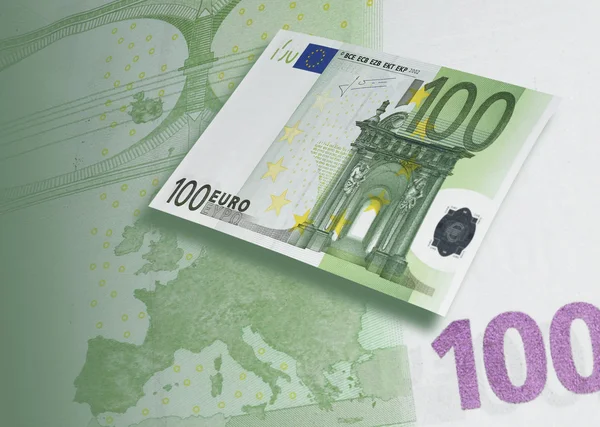 One hundred euro bill collage with green tone — Stock Photo, Image